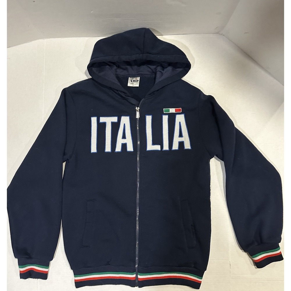 CHIP Italia Hoodie Full Zip Mens XL Navy Blue Flag Cuffs Graphic